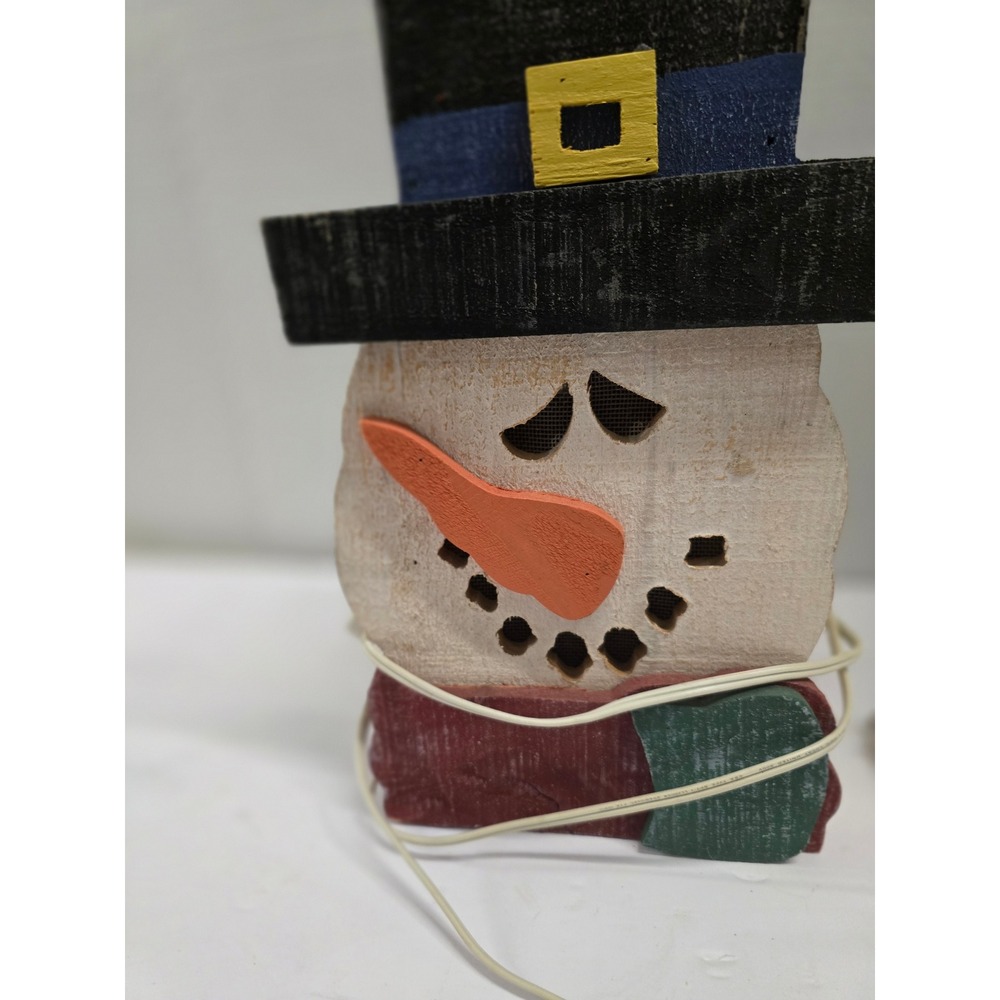 Vintage Wooden Snowman Light Rustic Christmas Decor‎ Primitive Painted Tabletop